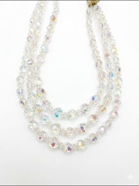 Stunning vintage multi-strand Aurora Borealis (AB) crystal necklace from the 50s
